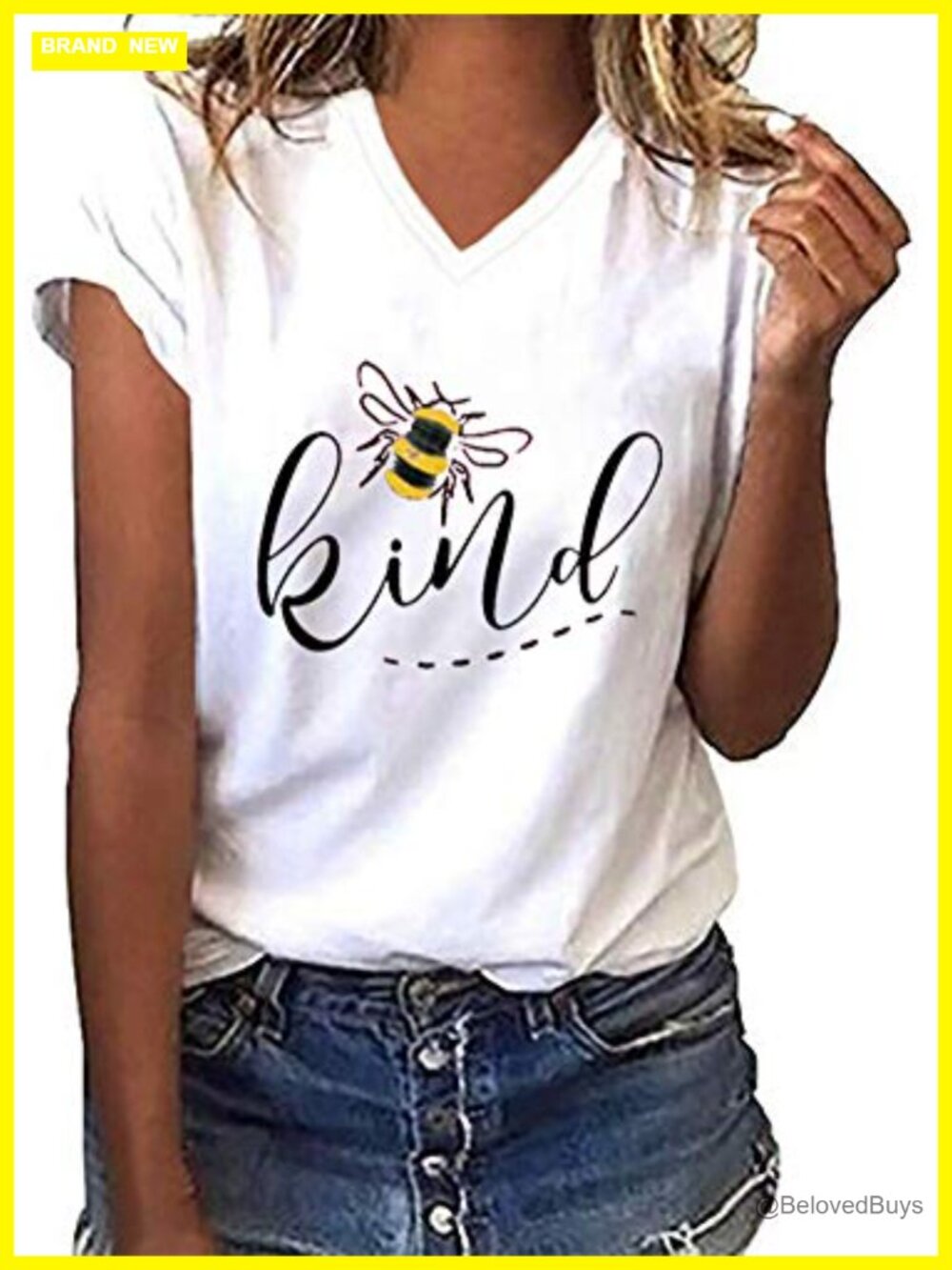 Womens Be Kind Graphic V Neck Short Sleeve T Shirt Tee